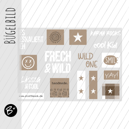 Bügelbild Bogen - 15 Labels zum Aufbügeln - #BRAUN/BEIGE  Edition